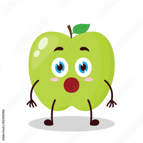 cute shocked expression of green apple cartoon character