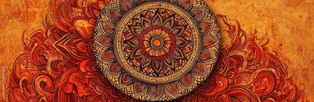 Intricate mandala design with vivid colors, showcasing traditional art on a warm, textured background for creative inspiration. Intricate mandala design with vivid colors, showcasing traditional art on a warm, textured background for creative inspiration.