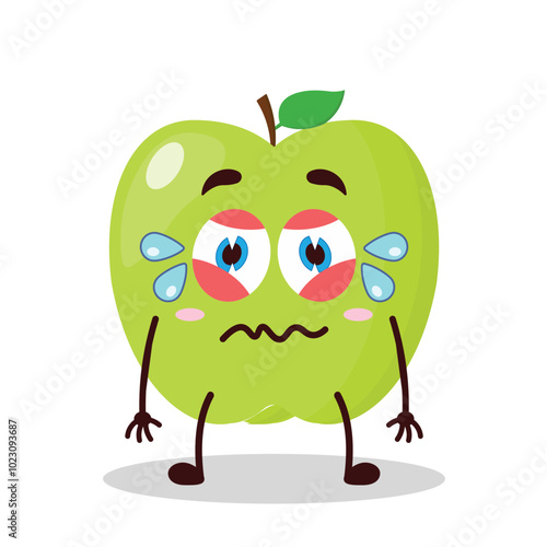 cute upset expression of green apple cartoon character