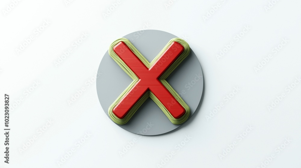 Obraz premium Abstract 3D illustration of a red cross symbol with layered green and gray accents on a white background.