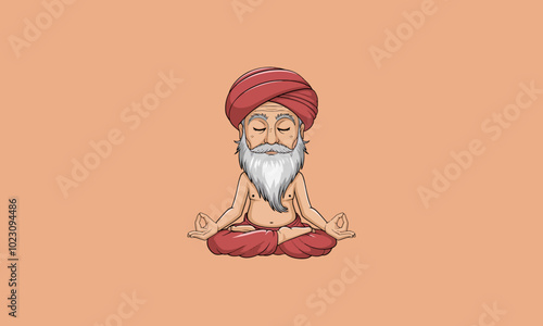 Cartoon yogi meditating in lotus pose with closed eyes.