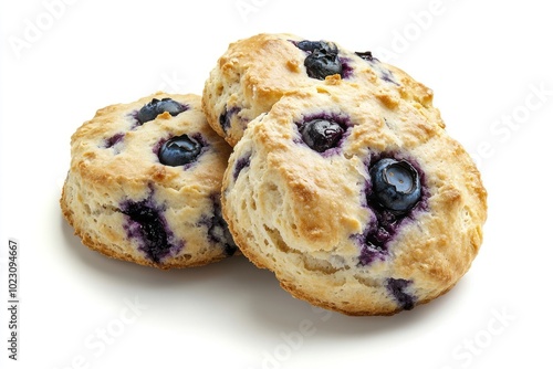 Three blueberry classic scones pastry delicious breakfast.