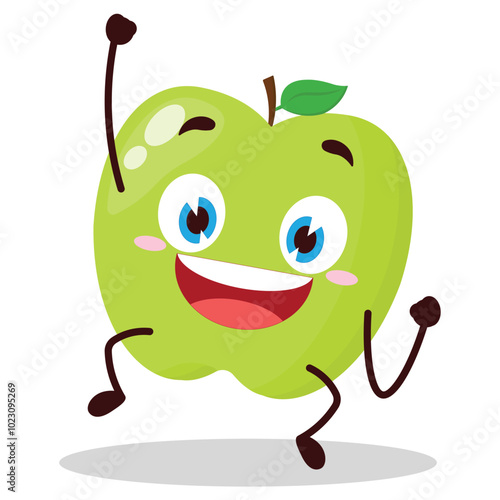 cute hurray victory expression of green apple cartoon character