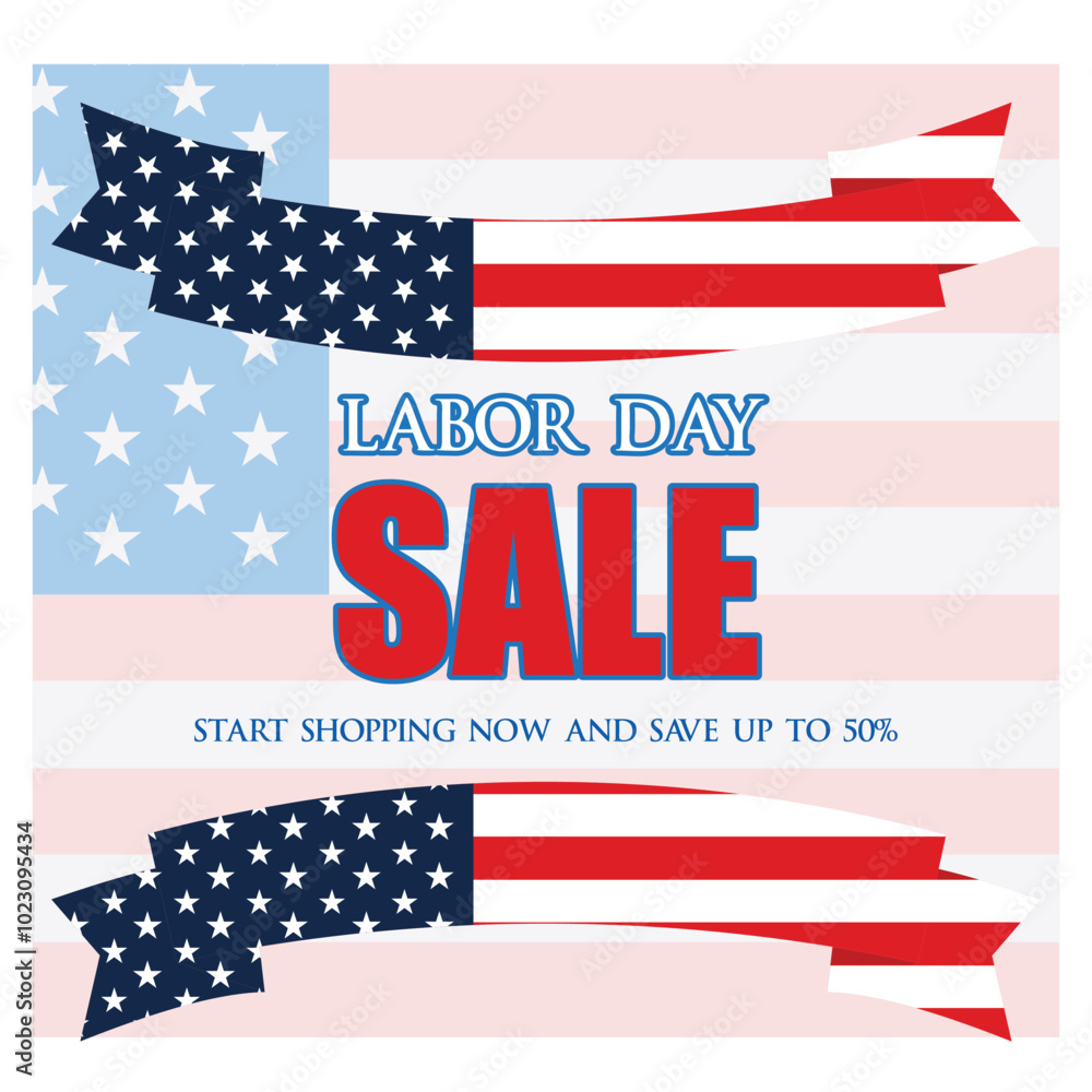 Labor Day sale banner. USA national federal holiday header design. American flag waving ribbon background. flat vector modern illustration Labor Day sale banner. USA national federal holiday header design. American flag waving ribbon background. flat vector modern illustration