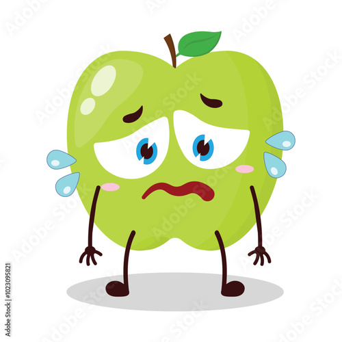 cute depressed expression of green apple cartoon character