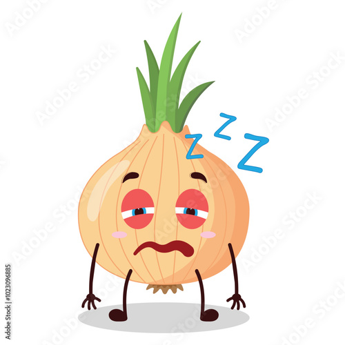 cute sleepy expression of onion cartoon character