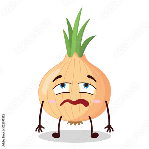 cute bored expression of onion cartoon character