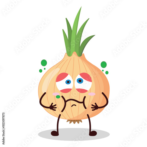 cute sick expression of onion cartoon character