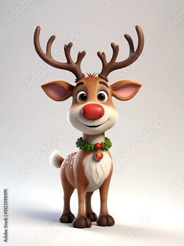 Christmas Reindeer with Holly Wreath Generative AI