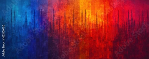 Abstract Cityscape with Blue Red and Orange Gradient Background