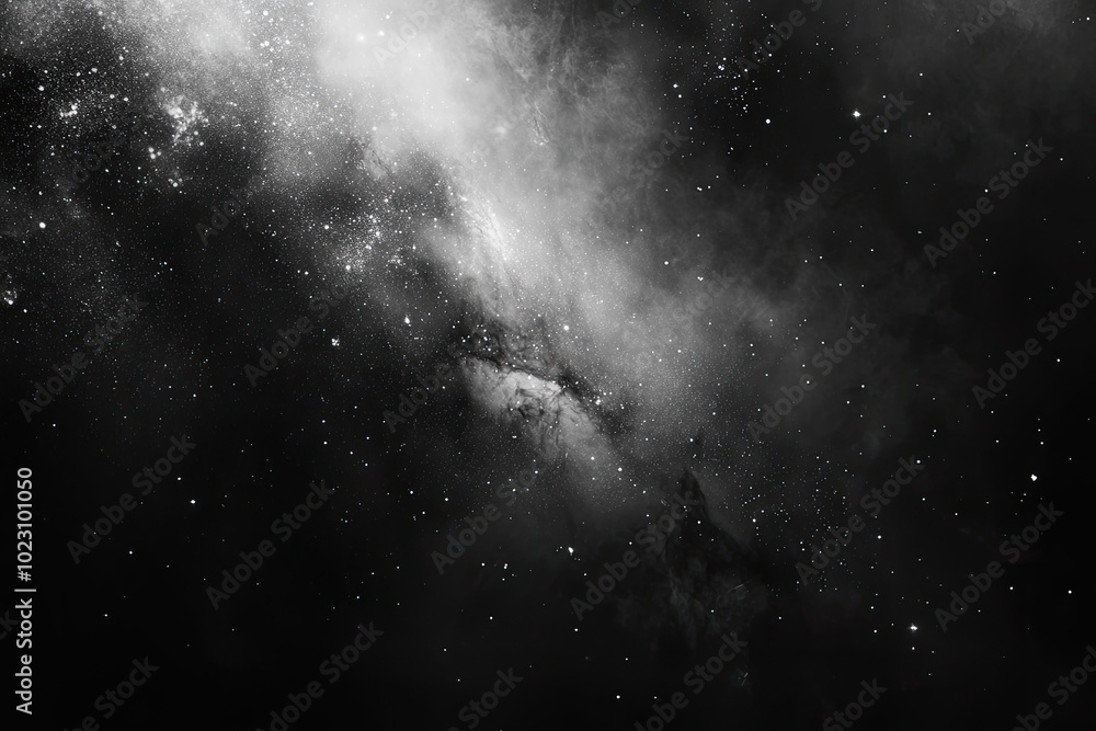 Black and white photo of a starry sky. This image is ideal for