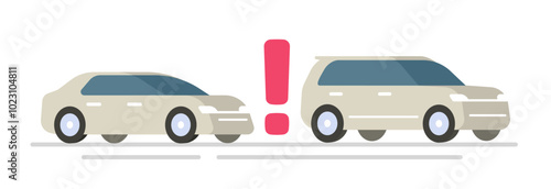 Distance between car auto vector graphic illustration, maintain vehicle automobile interval gap safety warning caution 3d trendy design image clip art
