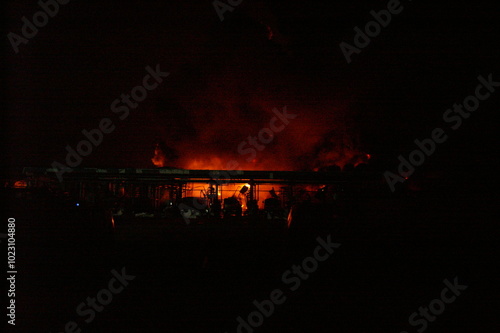 Buncefield oil storage facility explosion and fire 2005 disaster zone photo