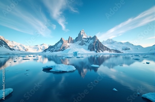 Wallpaper Mural Mountains are in the background, ice floes are in the water Torontodigital.ca
