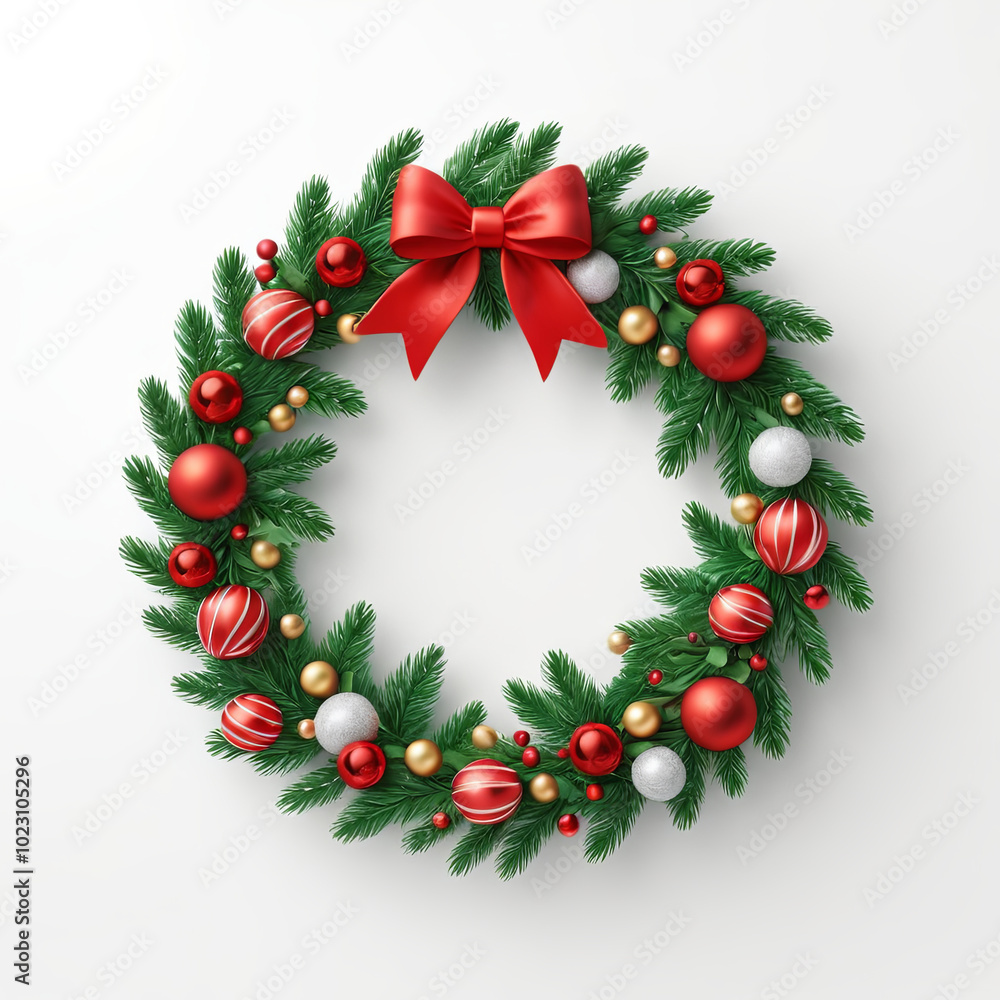 3d Icon of Christmas wreath with decorative elements in a white background 3d Icon of Christmas wreath with decorative elements in a white background