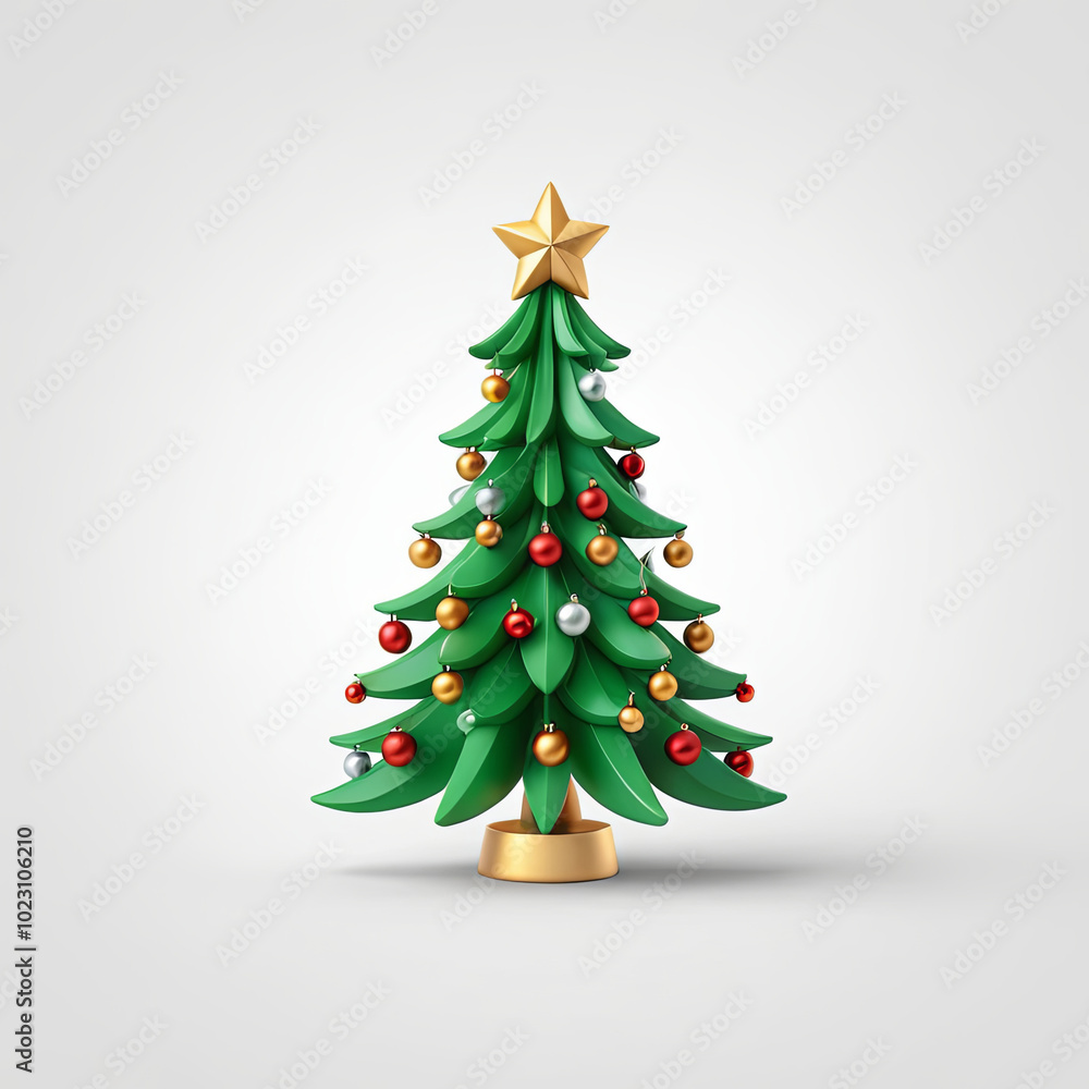 3d icon of Christmas tree decorative elements in a white background 3d icon of Christmas tree decorative elements in a white background