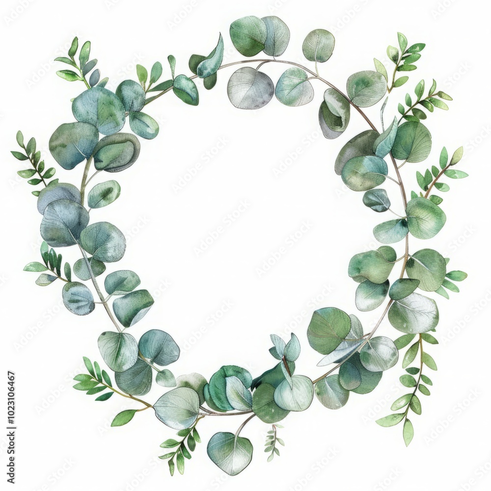 Eucalyptus leafy wreath on white background