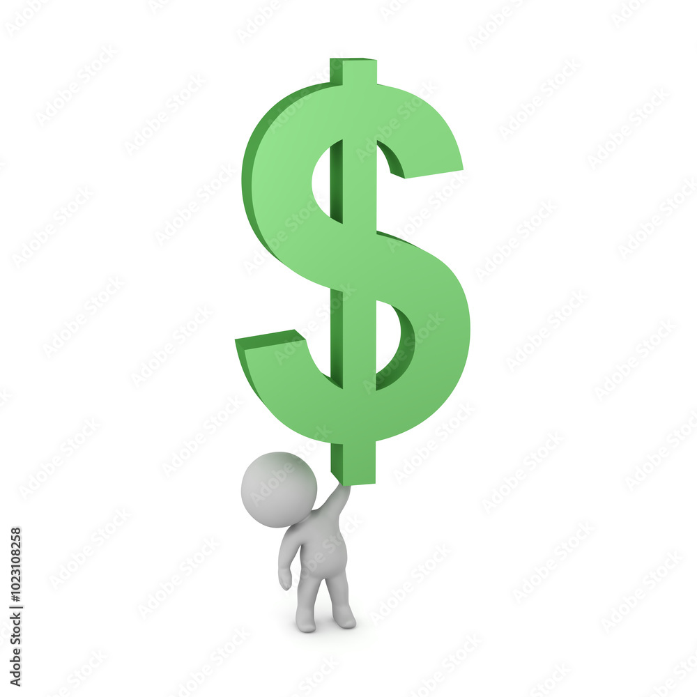 3D Character Holding Up a Large Dollar Symbol 3D Character Holding Up a Large Dollar Symbol