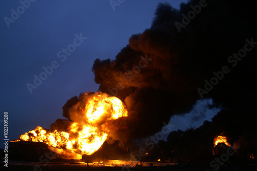 Buncefield oil storage facility explosion and fire 2005 disaster zone photo