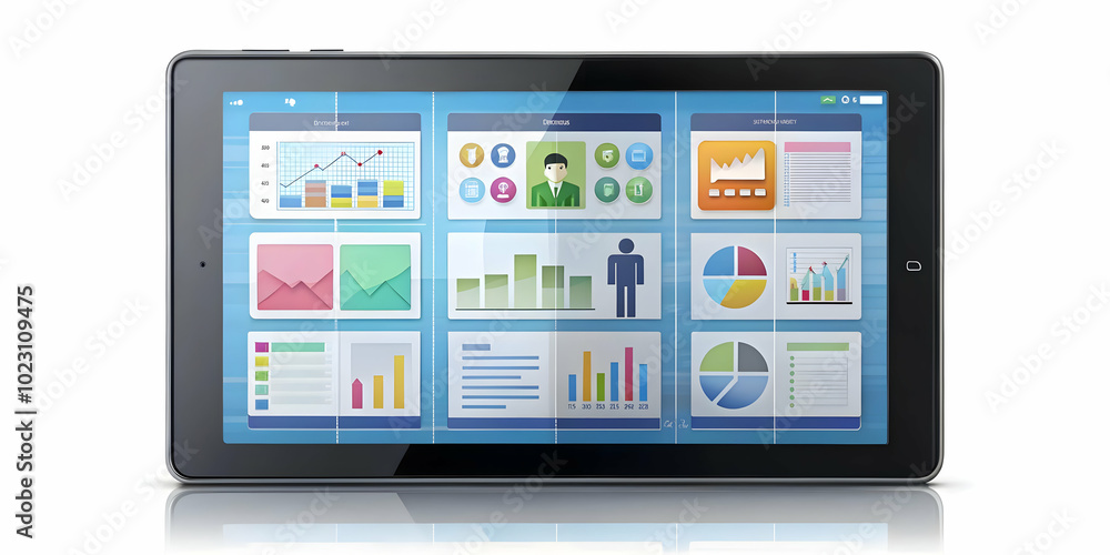 Flat Glossy Tablet Illustrating Digital Marketing Content Creation Tools and Project Outlines in a Creative Business Concept Flat Glossy Tablet Illustrating Digital Marketing Content Creation Tools and Project Outlines in a Creative Business Concept