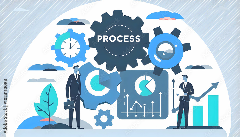Flat Vector Illustration of Gear and Chart Representing Process Management in Business Growth, Isolated on White Background Flat Vector Illustration of Gear and Chart Representing Process Management in Business Growth, Isolated on White Background