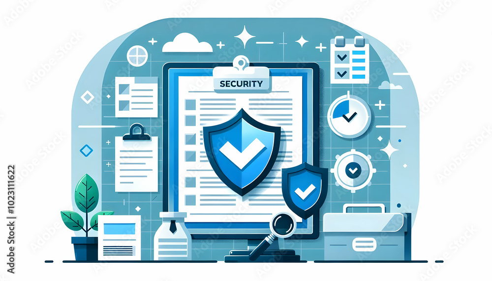Flat Border Frame Design with Shield and Check Mark for Business Security Concept - Ample Copy Space for Security Content in Simple Vector Illustration Flat Border Frame Design with Shield and Check Mark for Business Security Concept - Ample Copy Space for Security Content in Simple Vector Illustration