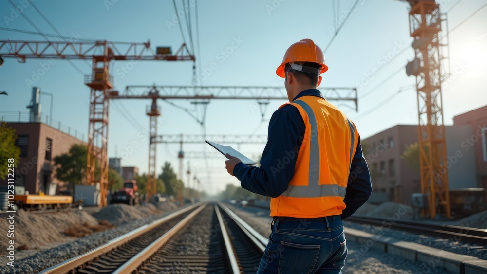 Construction Engineer Inspecting Railroad Development Project Construction Engineer Inspecting Railroad Development Project