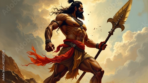 Parshuram jayanti illustration with a parshuram holding an axe. photo