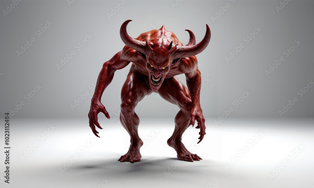 A Fierce Red Demon Creature struck in a Menacing and threatening Pose that inspires fear A Fierce Red Demon Creature struck in a Menacing and threatening Pose that inspires fear