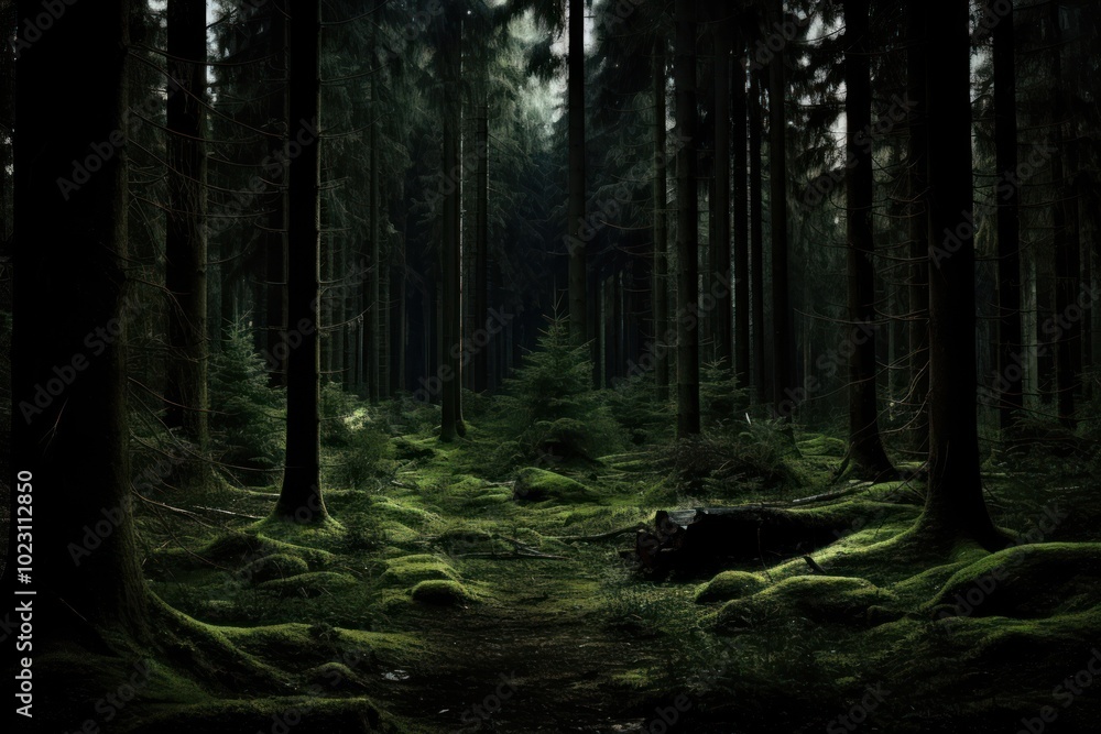 Mysterious dark lush forest scene Mysterious dark lush forest scene