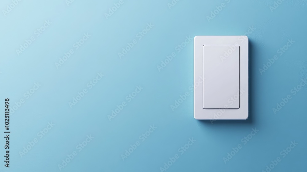 White light switch on blue wall, minimalist design White light switch on blue wall, minimalist design