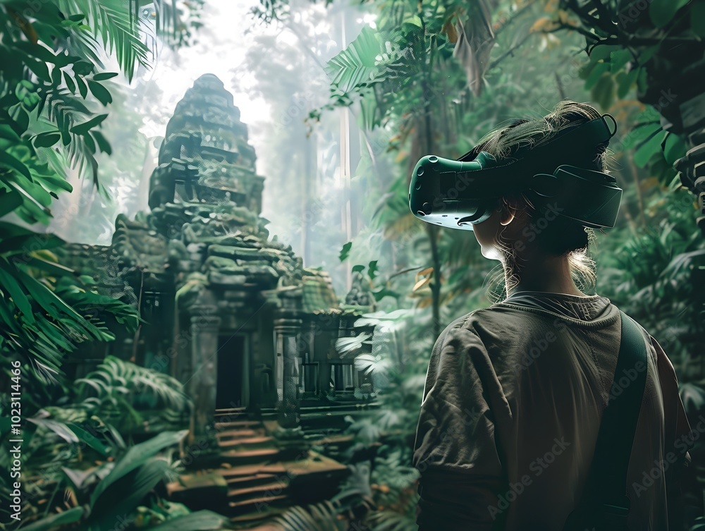 Naklejka premium Immersive Virtual Jungle with Ancient Temples and Hidden Treasures