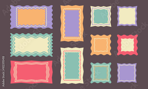 Wiggly rectangular childish shapes collection. Abstract border box for text or images. Geometric form for social media