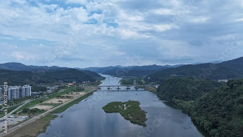 Wallpaper Mural Aerial view, Geumgang Shingwan Park, River, sunris, nature, lake, Tree, clouds, gongju, Republic of Korea, Hyperlapse Torontodigital.ca