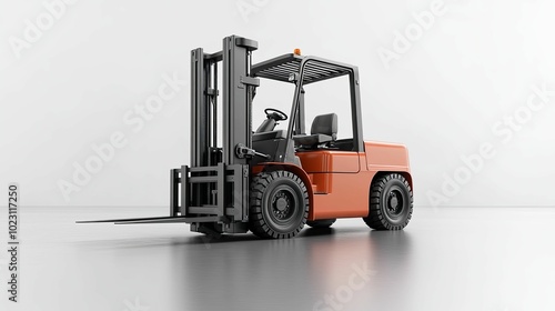 Orange Forklift with Black Frame and Forks photo