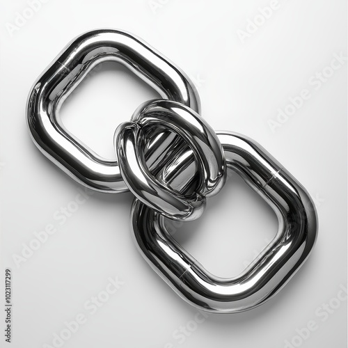 Close-up of shiny, interconnected metal chain links on a smooth surface.