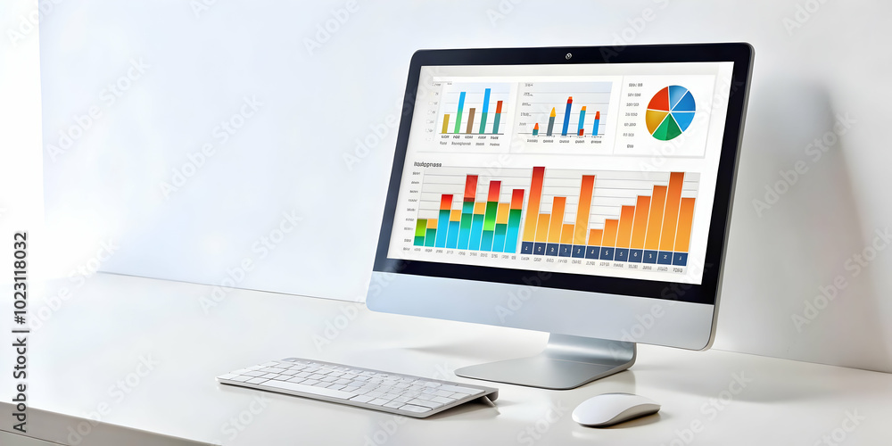 3D Glossy Monitor Displaying Marketing Trends Dashboard on Sleek Desk - Polished Surface Reflection for High-Tech Marketing Analysis and Strategy Concept 3D Glossy Monitor Displaying Marketing Trends Dashboard on Sleek Desk - Polished Surface Reflection for High-Tech Marketing Analysis and Strategy Concept