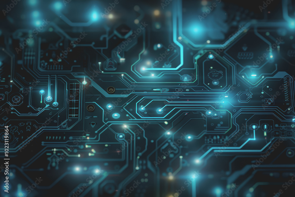 Abstract circuit board futuristic technology processing background.