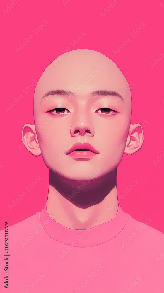 Charming Bald Man in Soft Pink Hues, a delightful illustration featuring a cute and beautiful bald man surrounded by gentle pink tones, exuding warmth and charm. Charming Bald Man in Soft Pink Hues, a delightful illustration featuring a cute and beautiful bald man surrounded by gentle pink tones, exuding warmth and charm.