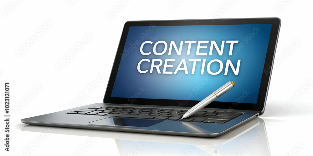 Floating Laptop and Pen in Sleek Vector Design with Content Creation Text | Isolated on White Background for Creative Marketing Concepts Floating Laptop and Pen in Sleek Vector Design with Content Creation Text | Isolated on White Background for Creative Marketing Concepts