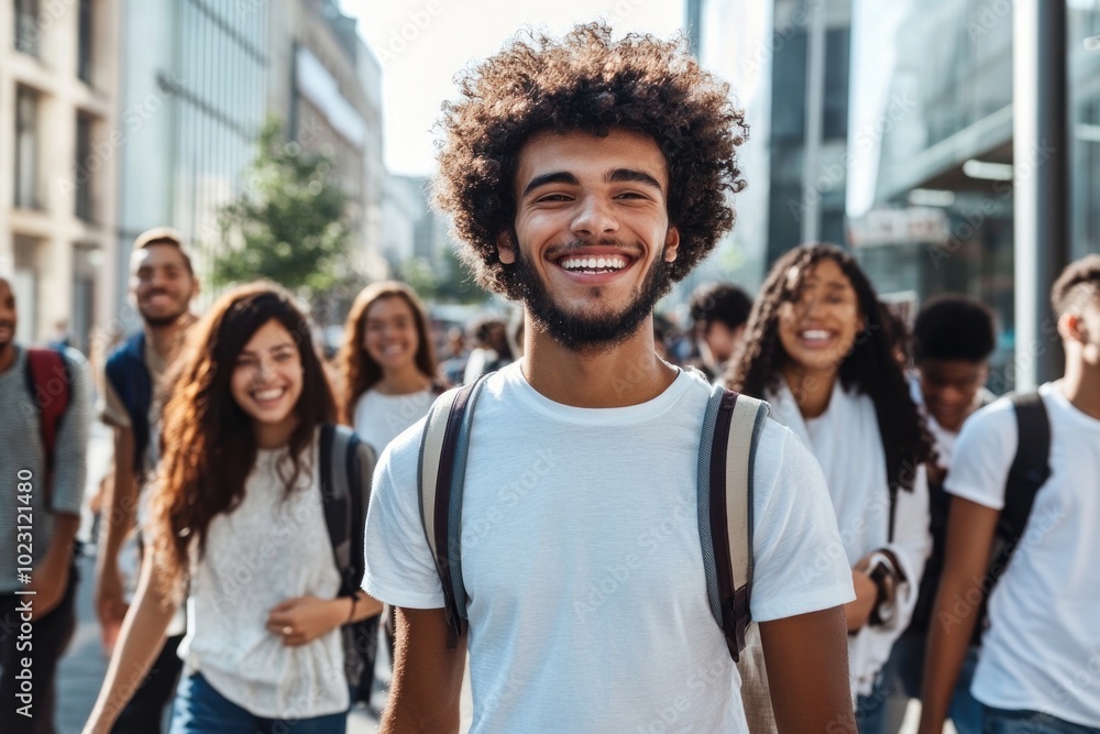 Students walking down the street happy background laughing. Students walking down the street happy background laughing.