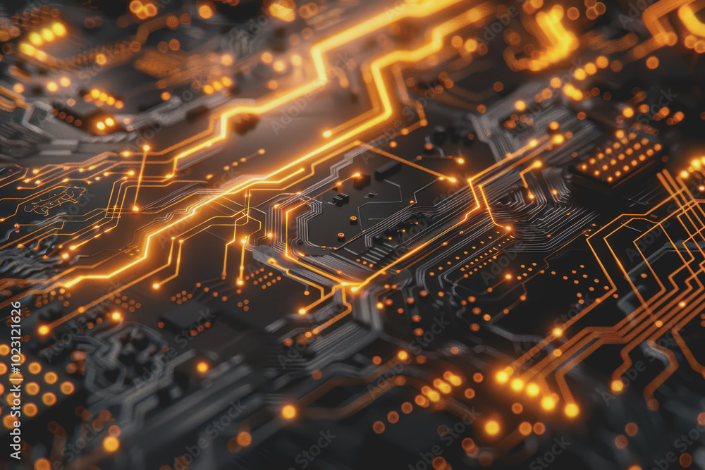 Obraz premium Abstract circuit board futuristic technology processing background.