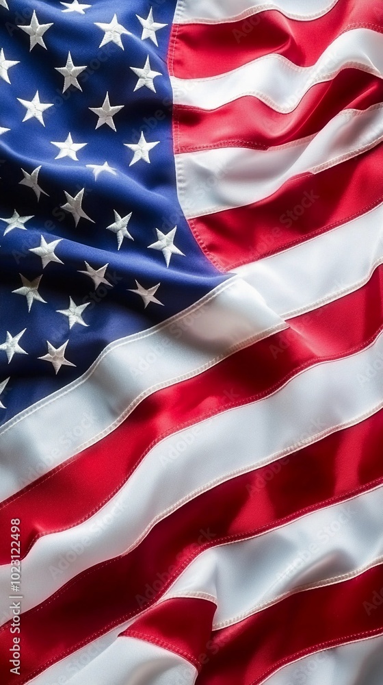 American flag with space for text, soft lighting, clean and professional design, patriotic, elegant folds of the flag, vivid and bold colors, perfect for posters or presentations