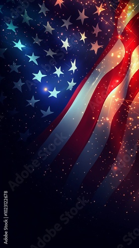background showcasing the American flag with ample space for text, classic and clean design, bold colors, patriotic feel, bright light enhancing the flag, perfect for banners or advertisements