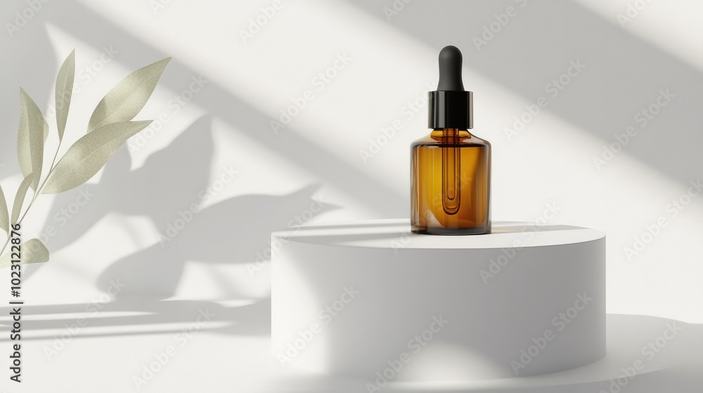 Elegant serum bottle arrangement on a white podium, showcasing a polished, minimalist cosmetic scene. Elegant serum bottle arrangement on a white podium, showcasing a polished, minimalist cosmetic scene.