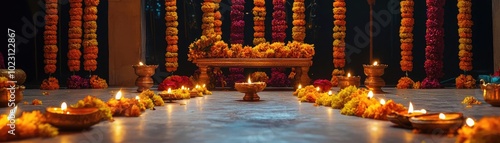 Wallpaper Mural A beautifully decorated space for a festival celebration, adorned with flowers, lights, and traditional elements. Torontodigital.ca