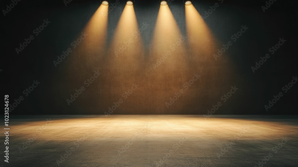 Obraz premium Elegant stage lighting with subtle gradients warm golden tones and a luxurious refined ambiance creating a deep captivating depth of field for a mesmerizing performance or event setting