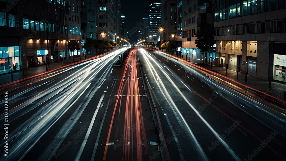 Abstract Light Trails of City Traffic: Long-Exposure Shot Capturing Vibrant Motion at Night Abstract Light Trails of City Traffic: Long-Exposure Shot Capturing Vibrant Motion at Night