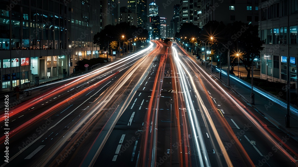 Abstract Light Trails of City Traffic: Long-Exposure Shot Capturing Vibrant Motion at Night Abstract Light Trails of City Traffic: Long-Exposure Shot Capturing Vibrant Motion at Night