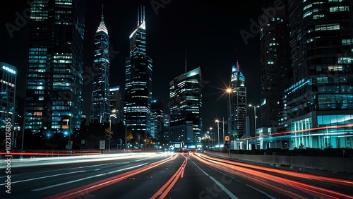 Abstract Light Trails of City Traffic: Long-Exposure Shot Capturing Vibrant Motion at Night photo